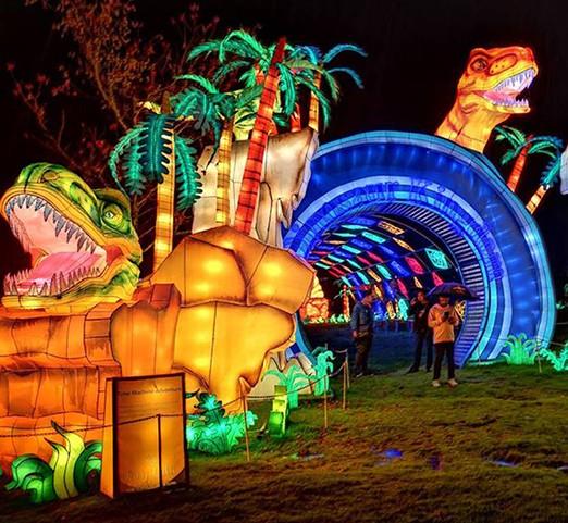 Environmental Protection LED Silk Lantern Dinosaurs For Lantern Festival Exhibition Lantern Show