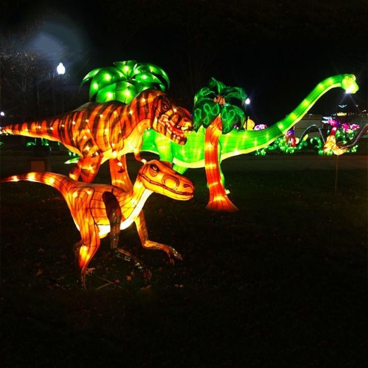 Environmental Protection LED Silk Lantern Dinosaurs For Lantern Festival Exhibition Lantern Show