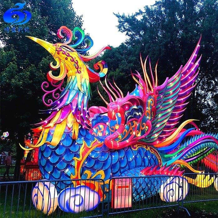 Giant Animal Shape Chinese Silk Cloth Phoenix Lanterns Festival Decoration