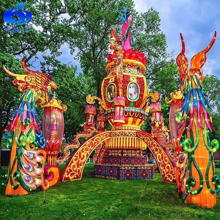 Giant Animal Shape Chinese Silk Cloth Phoenix Lanterns Festival Decoration
